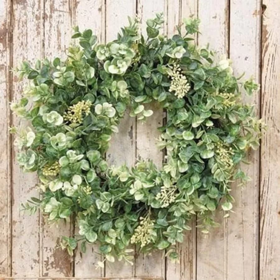 Summer Seeded Baby Eucalyptus Twig Wreath 21" - Artificial Outdoor Spring Wreath for Front Door - Large Flower Door Wreaths Dec