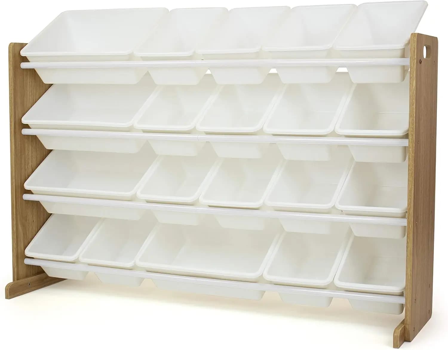Organizer per giocattoli extra large con 20 contenitori in plastica, ripiani a 4 livelli, sicurezza antiribaltamento per camerette e sale giochi dei bambini