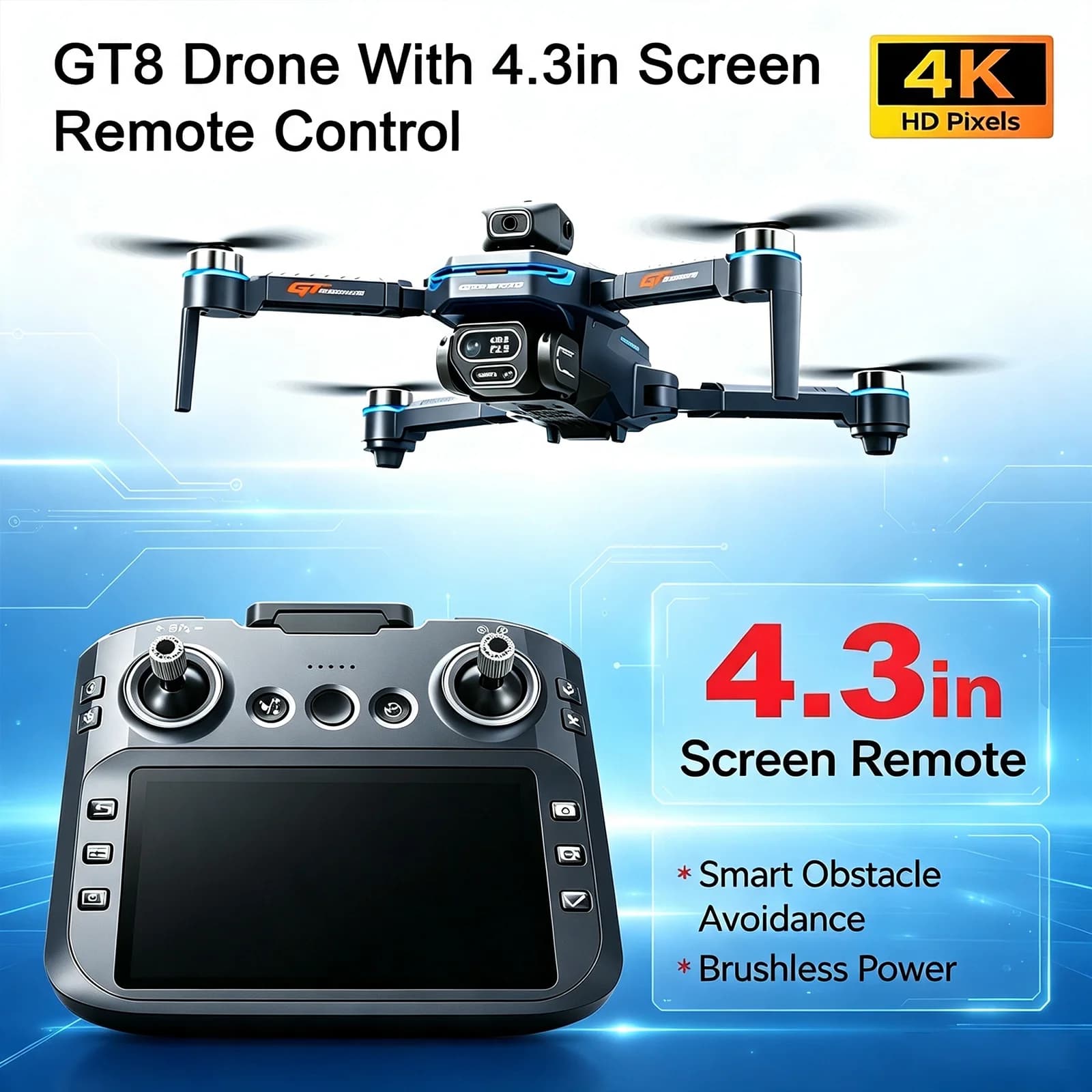 New GT8 RC Drone Professional 6K HD Dual Camera UAV 360° Obstacle Avoidance Brushless Motor Dron Optical Flow Hover Quadcopter