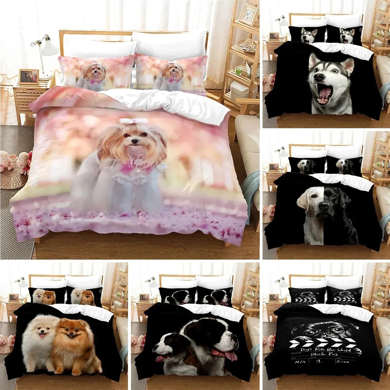 Copripiumino in microfibra con simpatico cane, adorabile copripiumino per cuccioli, set di biancheria da letto a tema animale, singolo, per bambini, ragazze, adolescenti, decorazione per la cameretta