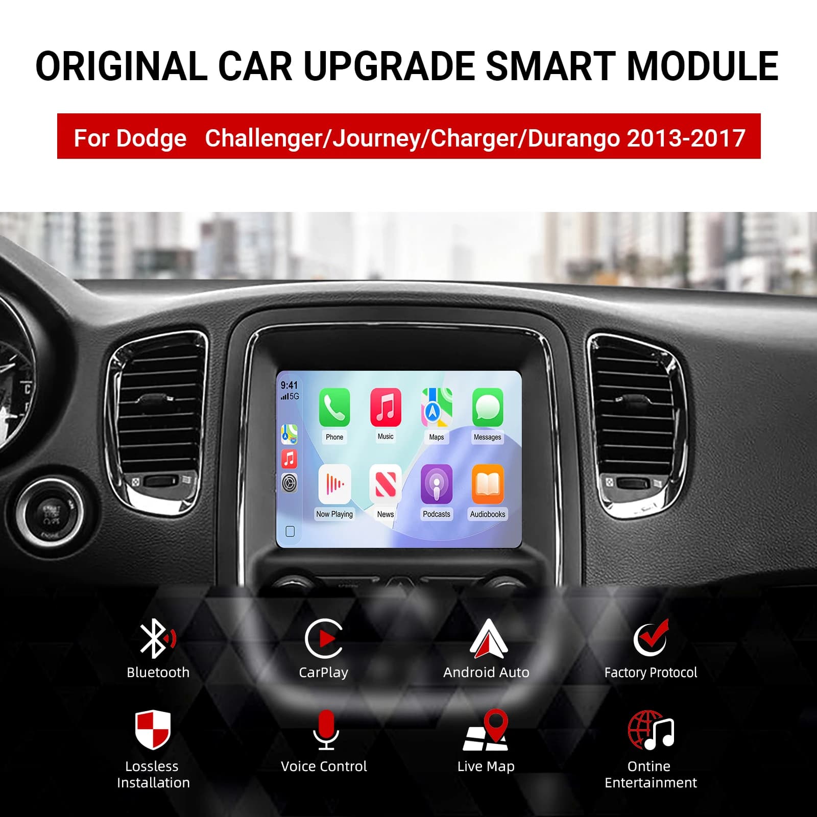 Ezonetronics Wireless CarPlay Android Auto decoder kit for Dodge Challenger, Journey, Charger and Durango from 2011 to 2017