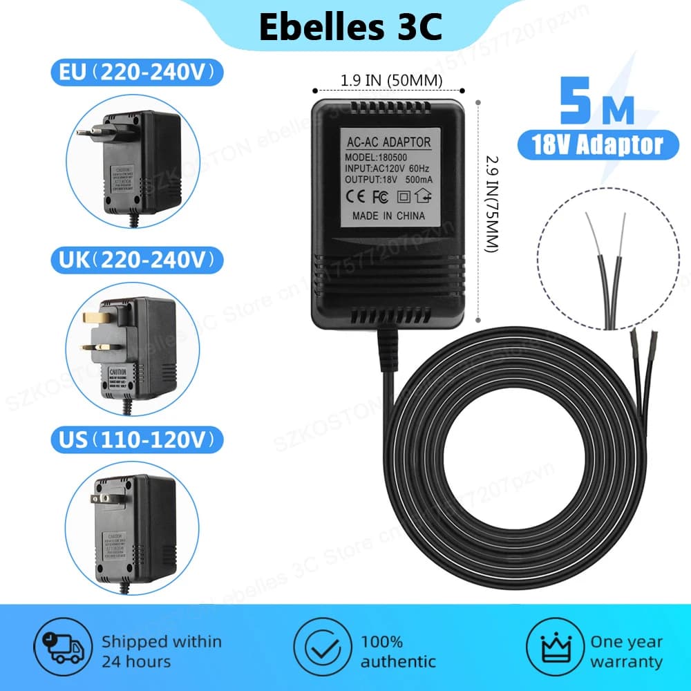 AC 18 V transformer charger for Wifi ring Smart Video intercom camera doorbell for universal plug adapter port EU US UK