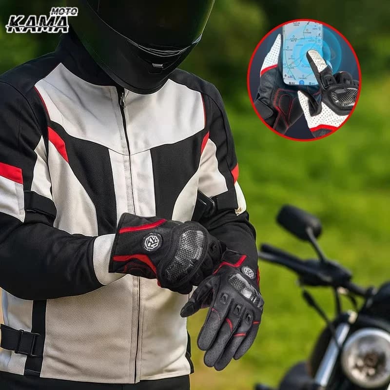 Motorcycle Riding Gloves, PU Leather, Carbon Fiber Plate, Breathable, Full-finger, Touchscreen Compatible Guantes Moto Luvas