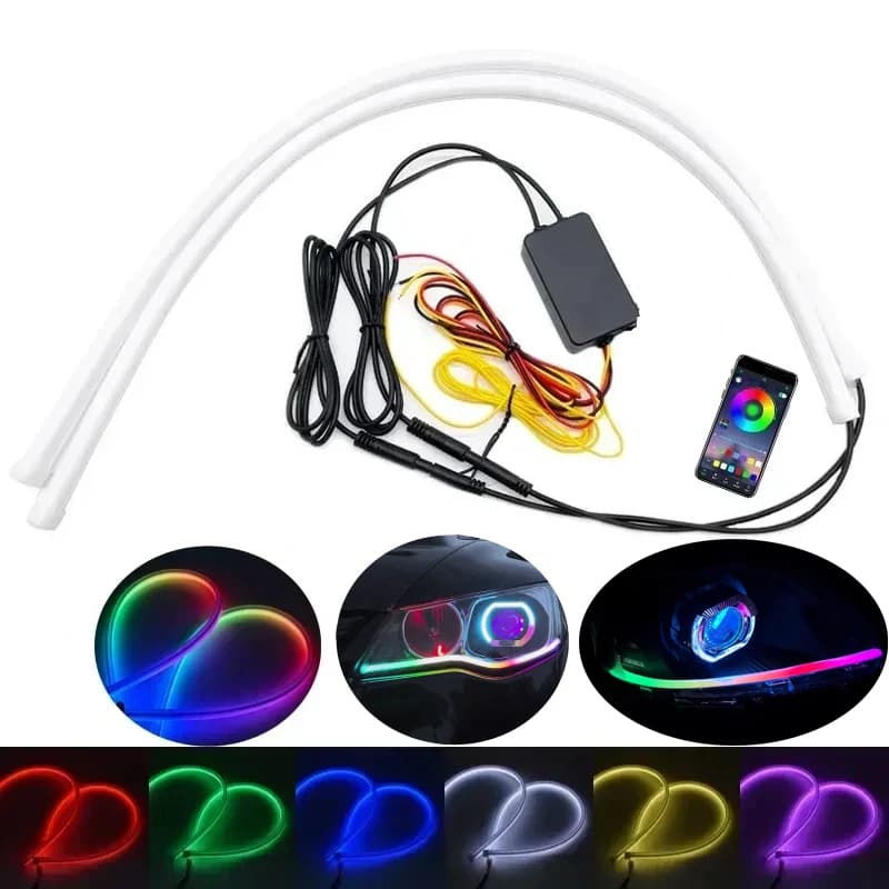 Symphony DRL Auto LED Luce di marcia diurna Controllo APP Flessibile RGB Che scorre Indicatore di direzione Faro Lampada decorativa 12V 24V