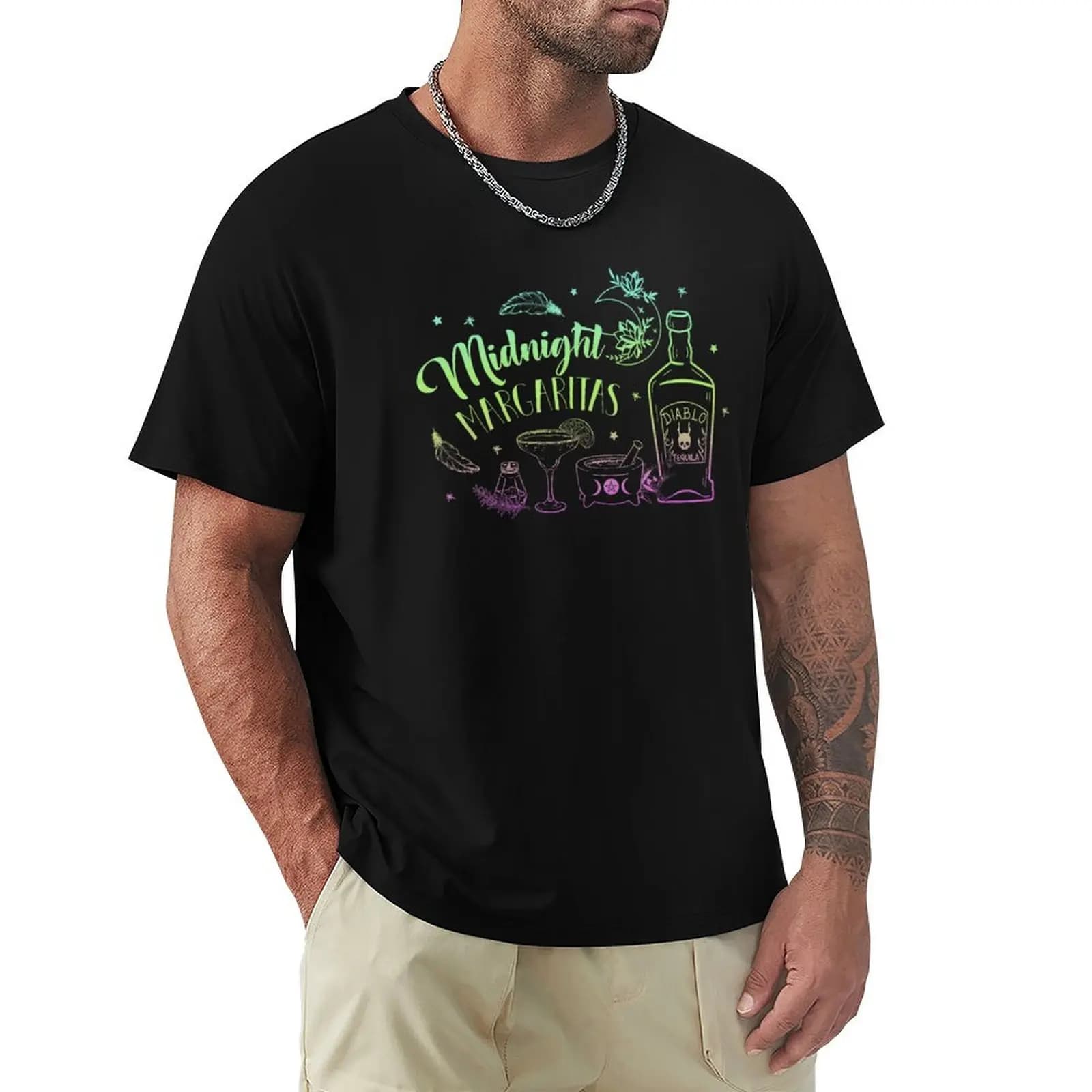 Halloween Midnight Margaritas T-Shirt Plus Size Basic Cotton T-Shirt