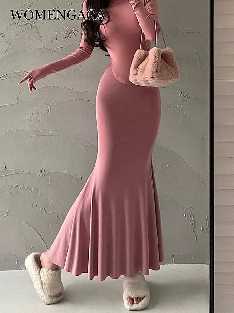Donna Sexy a vita alta stretto sottile elastico avvolgere l'anca gonna a coda di pesce gonne a mezza lunghezza tromba sirena Kroean streetwear T8Z7