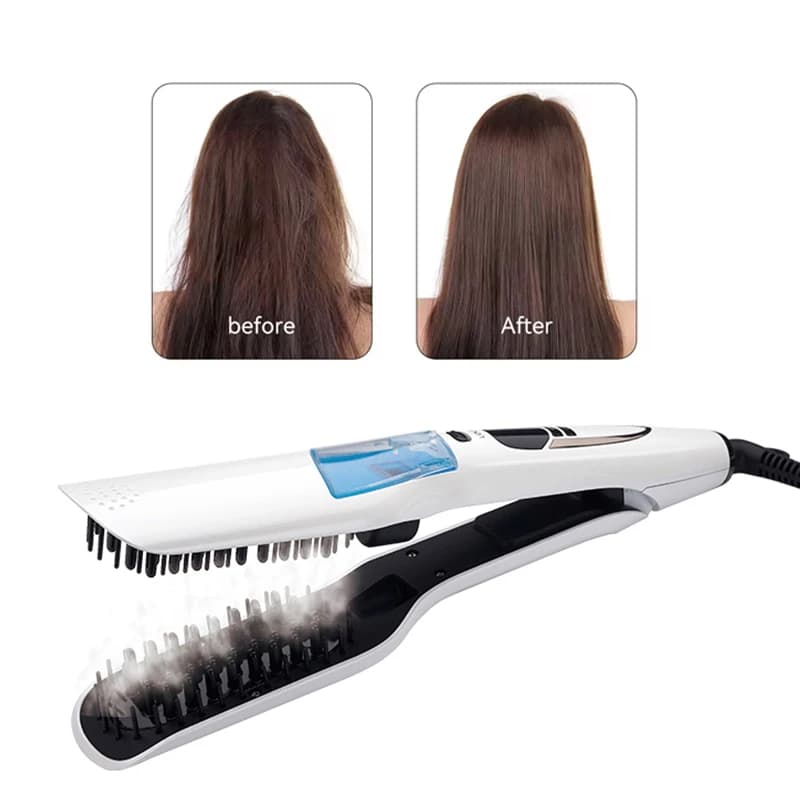 Professional Electric LCD Steam Plus Hair Straightener Brush Flat Iron PTC Heater Styling Tool Salon Home