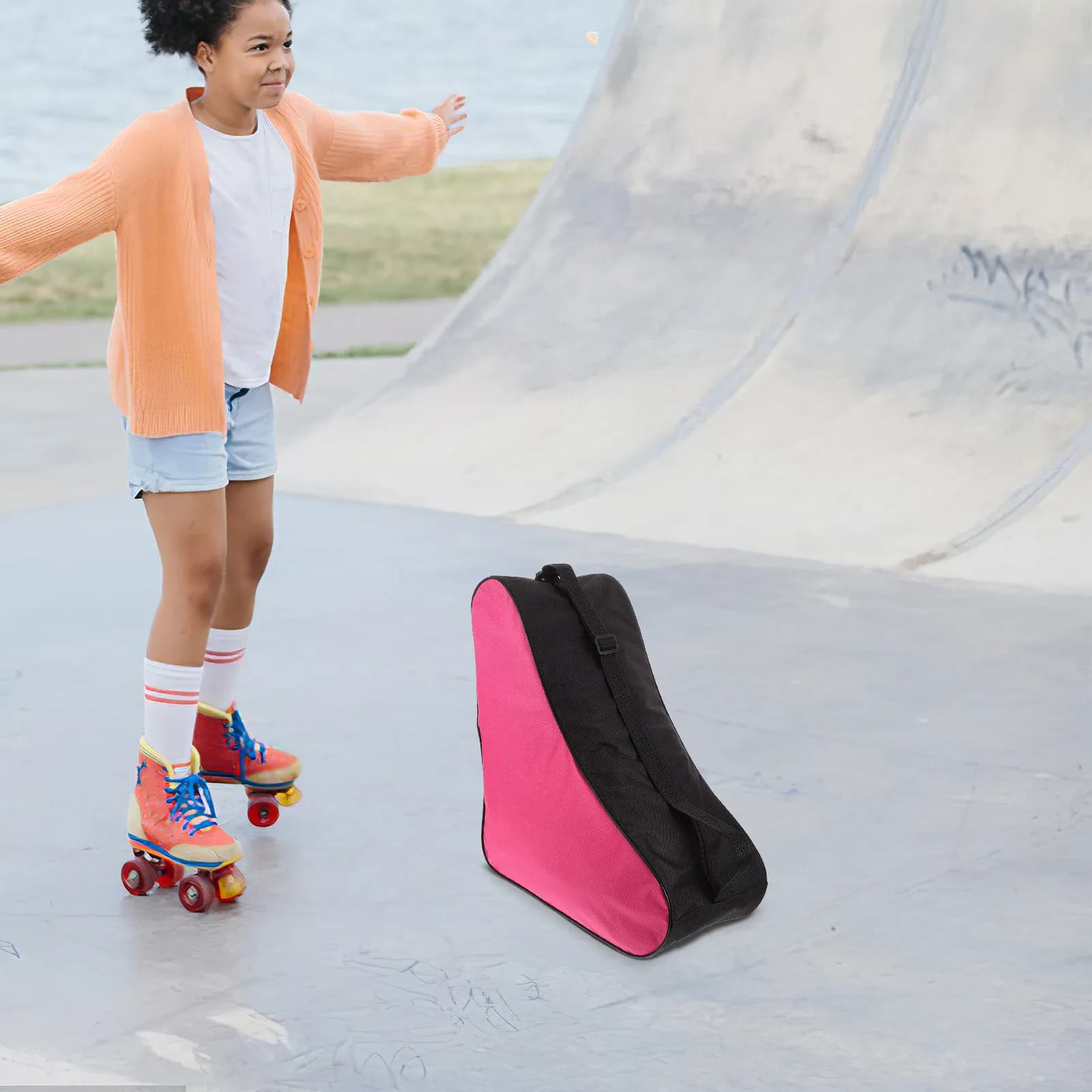 Borsa Versatile a 3 Strati per Pattini a Rotelle, Leggera e Portatile, per Bambini e Adulti, Borsa a Tracolla per Trasporto e Conservazione di Pattini Inline, Quad e da Ghiaccio
