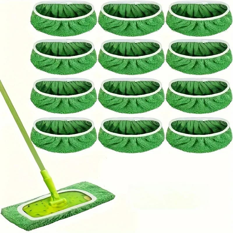 Panno lavabile verde per mop da 12 pezzi, perfetto per la pulizia della casa e dell'ufficio, facile da usare, panno per la pulizia.