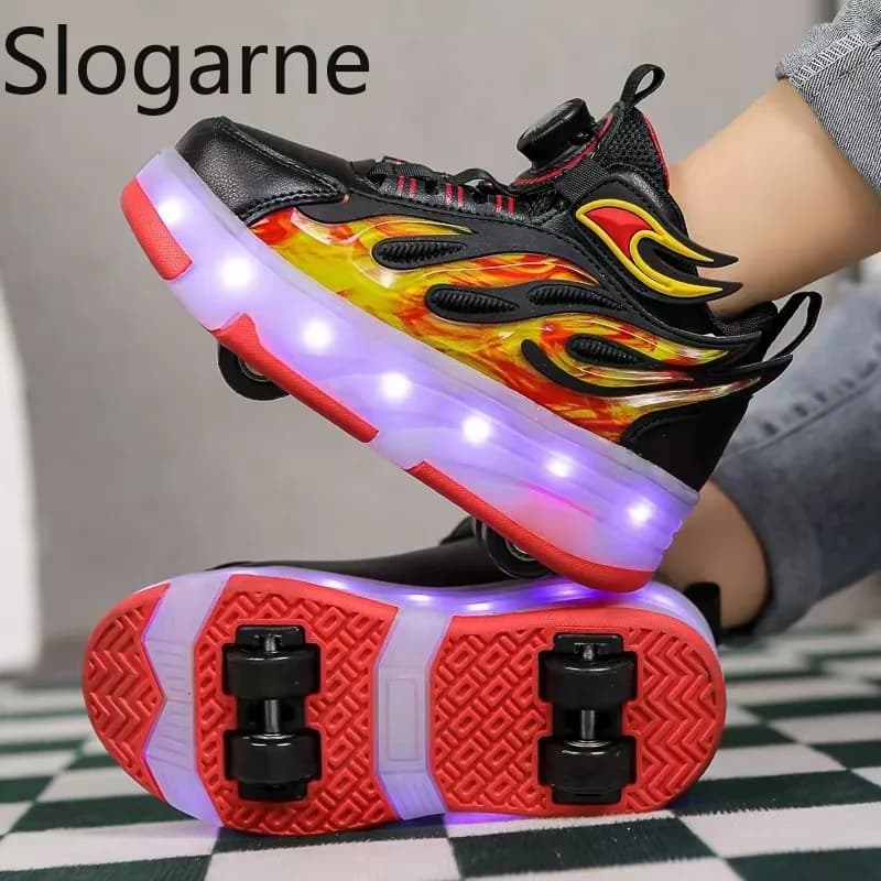 Roller Sneakers Boys Sport Gym Footwear Roller Skates 4 Wheels Shoes USB Charge LED Light Roller Sakte Shoes Girls Runaway Shoes