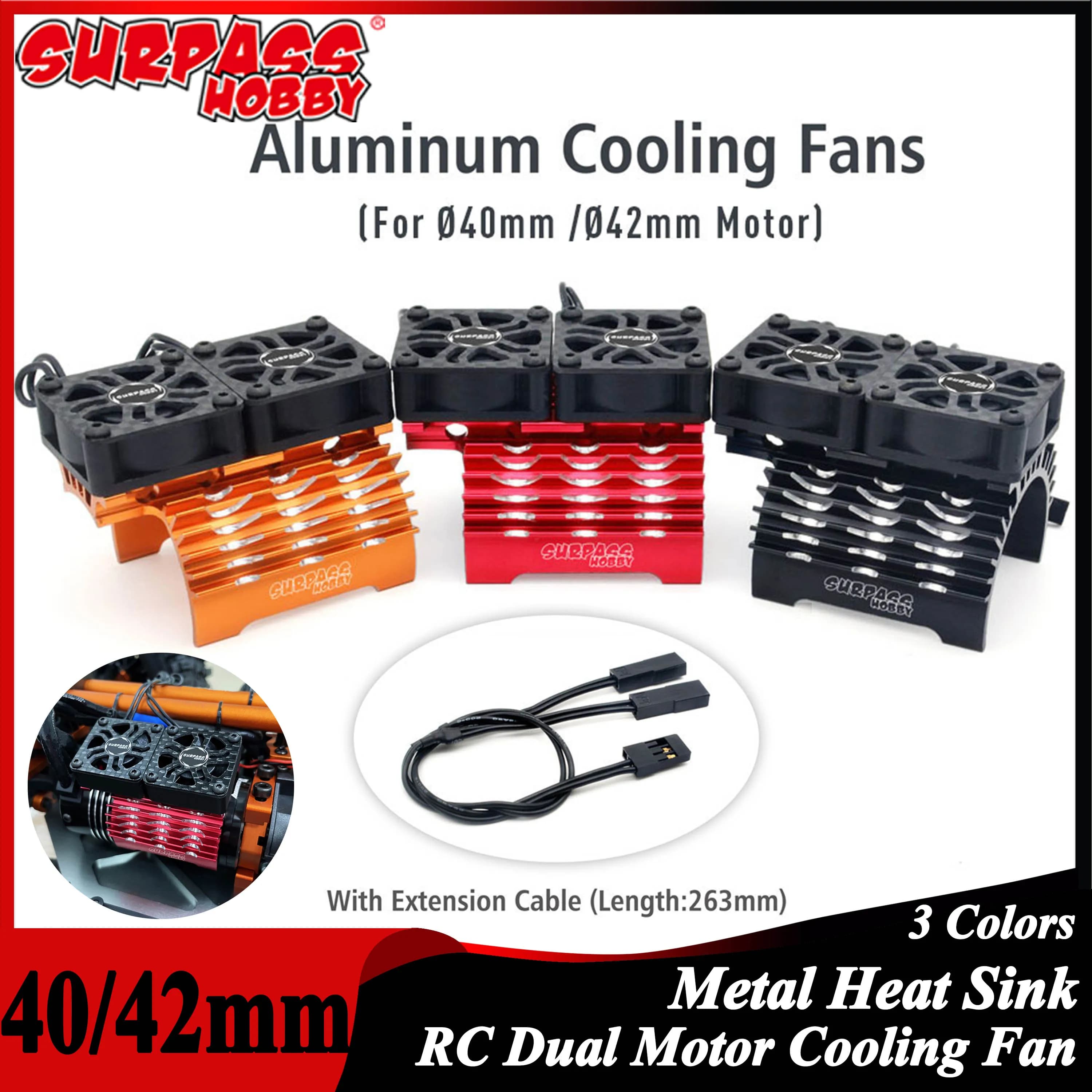 SURPASS HOBBY 40/42mm Ventola di raffreddamento del motore RC Supporto per dissipatore di calore in metallo 8.4V 27000RPM per motore brushless per auto 1/8 RC 4068 4074 4268