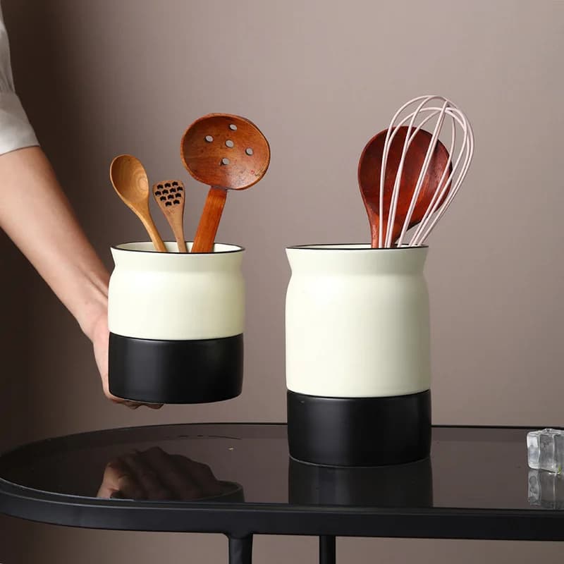 Porta Bacchette in Ceramica Stile Nordico, Organizzatore per Utensili da Cucina, Scatola Porta Coltelli e Forchette con Drenaggio, Scaffale per Uso Domestico