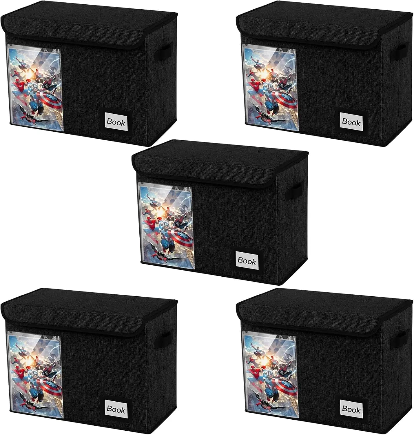 Display Comic Book Storage Box 15.8" X 7.8" X 11.8", Collapsible Holds 160-180 Comic Book Bags Organizer Heavy Duty Bin Container Holder Shelf for Comic Book Sleeves and Boards, 5 Pack
