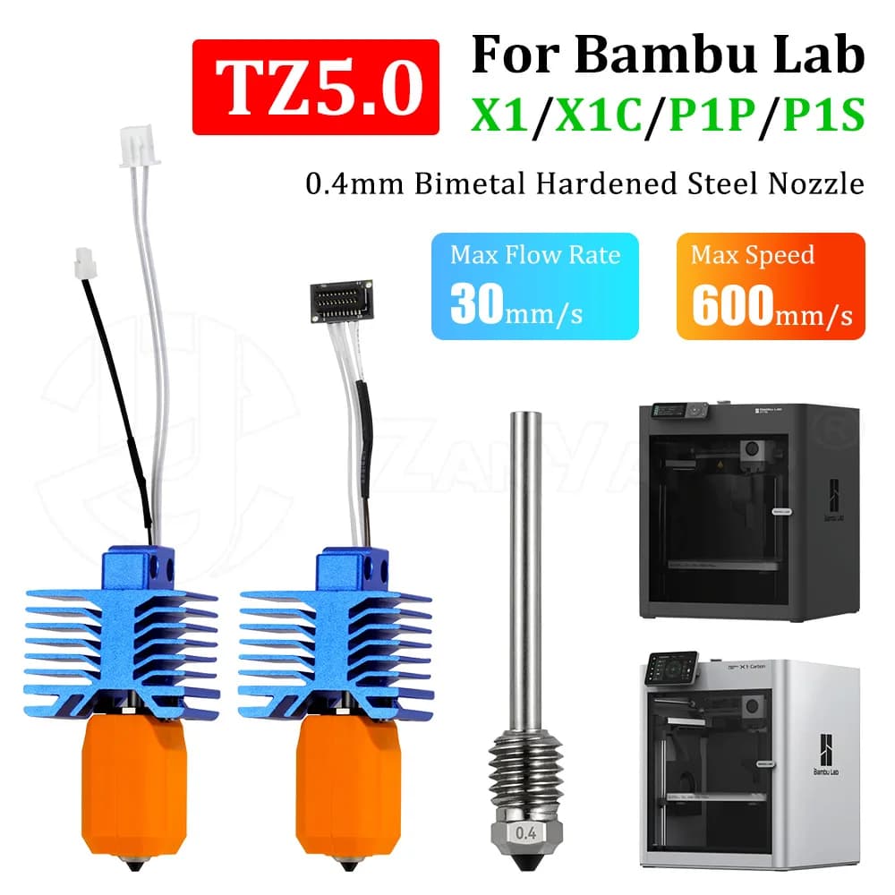 TZ5.0 Hardened Steel Integrated Nozzle Hotend For Bambu Lab X1 P1P P1S X1C 3D Printer Wear Resistant Upgrade Accessory