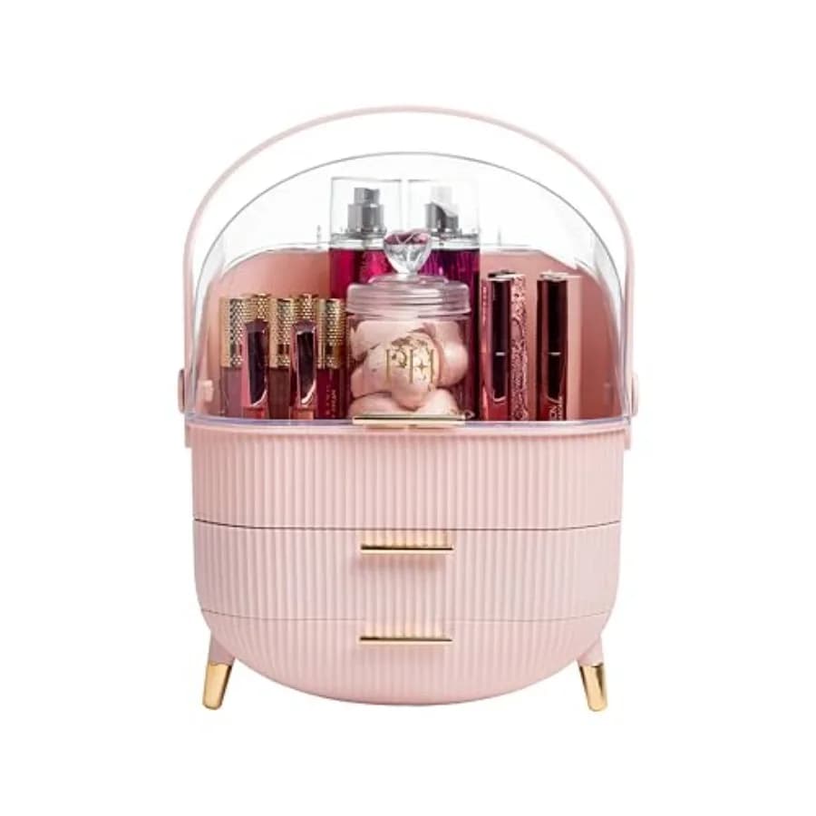 Organizzatore per Cosmetici e Prodotti per la Cura della Pelle, Contenitore Portatile per Trucchi da Comodino, Design Scanalato con Finitura Dorata