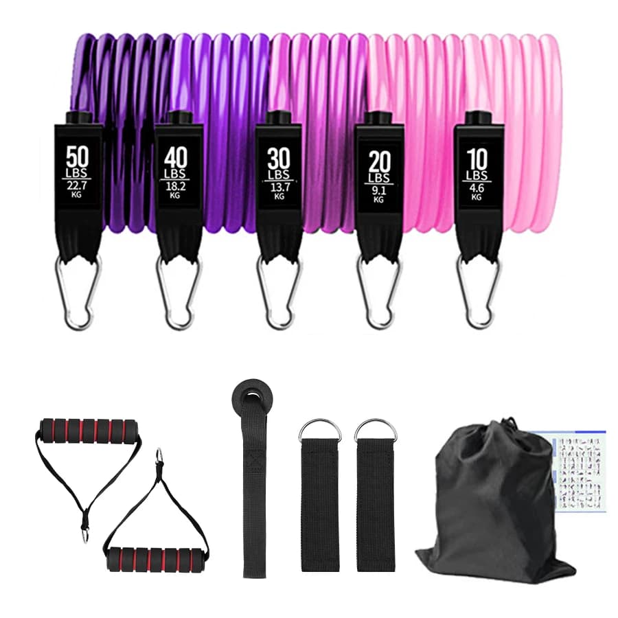 Set of fitness resistance bands Steps for 5 yoga tube training Steps for home exercises with door anchor handles ankle straps Gym equipment