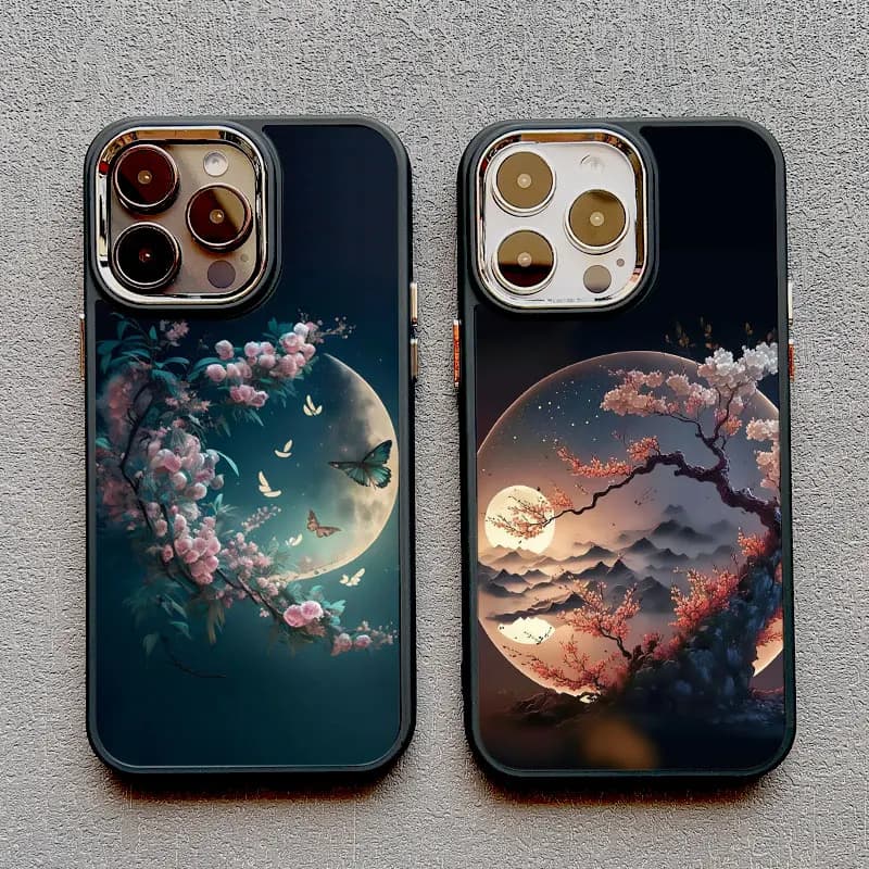 Custodie per telefoni in silicone morbido luna di lusso sul ramo per iPhone 16 13 12 11 Pro Max 15 14 Pro Max Plus XR X XS 7 8 plus SE2 Cover