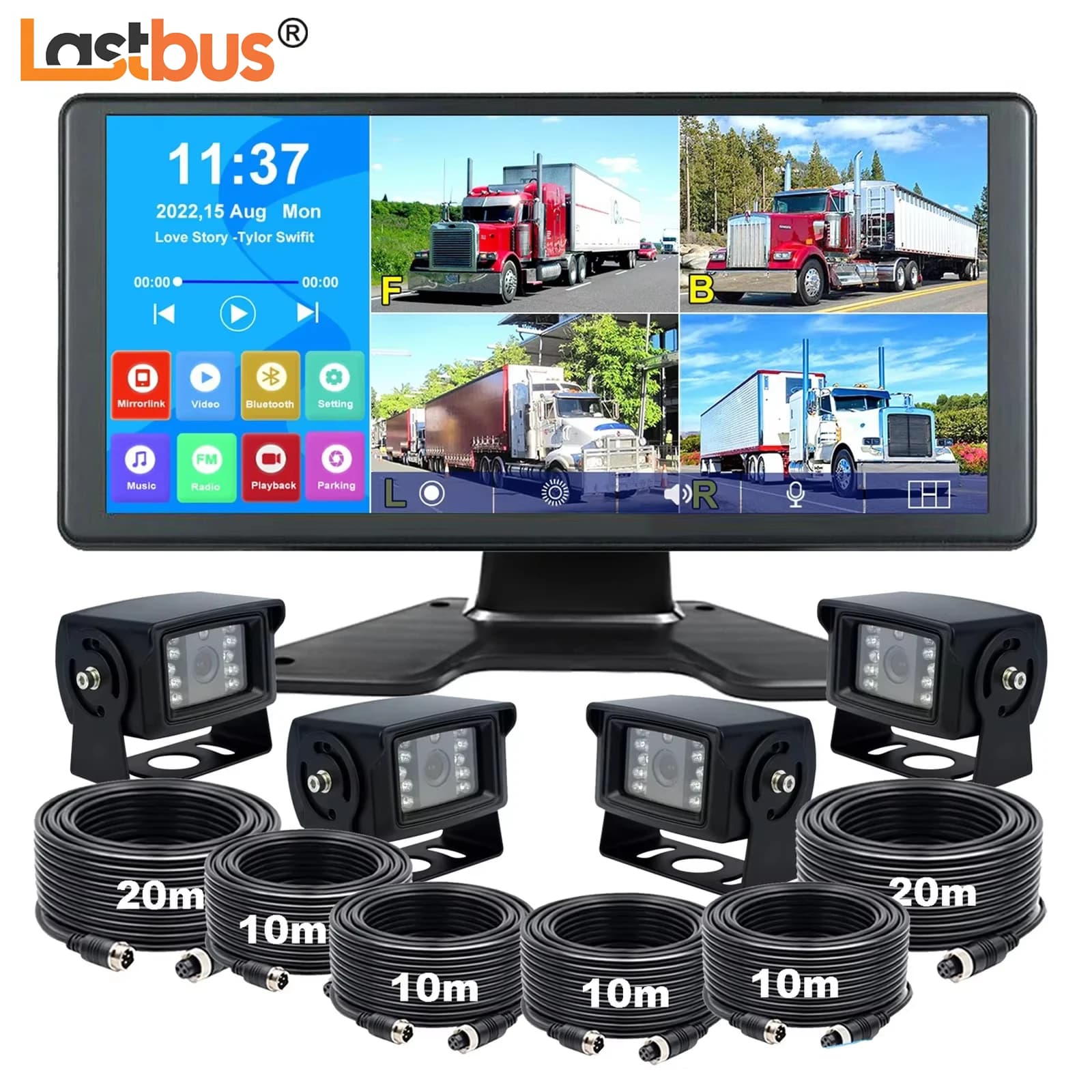 Lastbus 10.36 "Quad Monitor DVR Touch Screen Videoregistratore 4x1080P 4PIN Telecamera per retromarcia per camion roulotte rimorchio