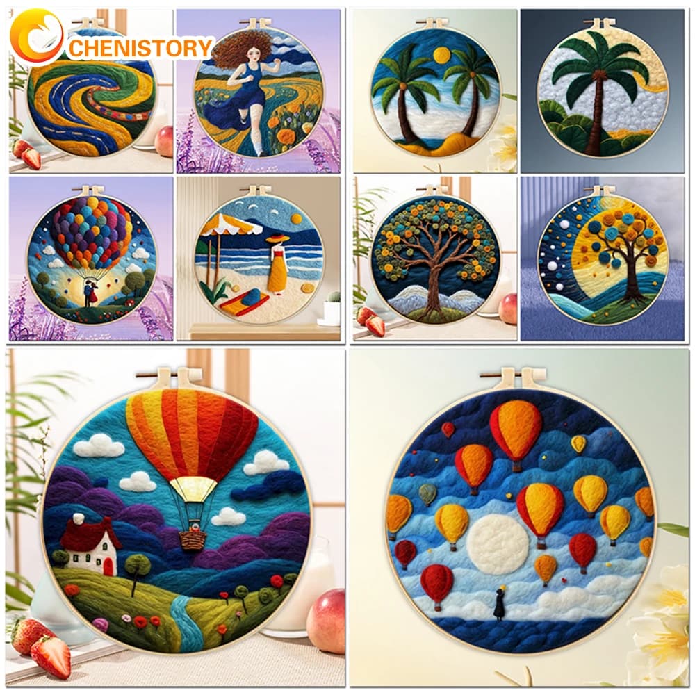 CHENISTORY Life Tree Wool Harvest Package Painting Kit for Wool Harvest with Funny Embroidery Kit Do You Frame 20x20cm