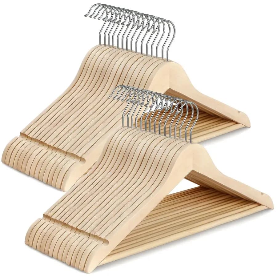 Nonfinished Natural Wood Clothes Hanger, Pack of 30, with 360° Swivel Hook and Smooth Cutlery on the shoulders, Premium Clothes in Wood for Dresses
