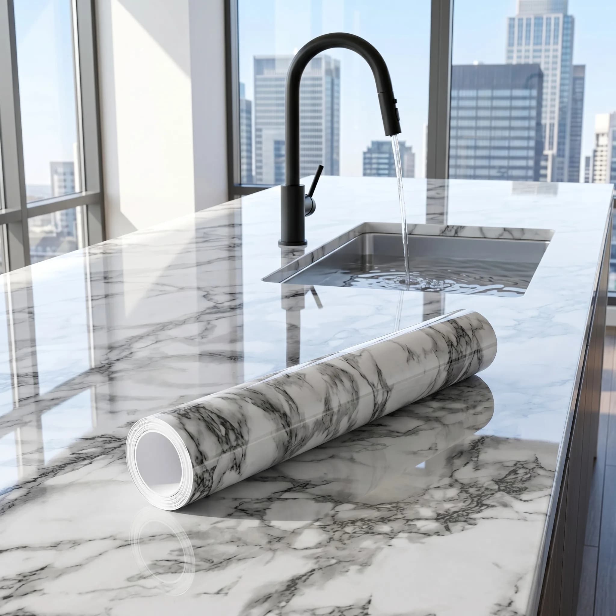 Marble Peel Stick Waterproof Oilproof Moisture Resistant Self Adhesive Film Kitchen Counter Stove Cabinet Tile DIY Furniture Ren