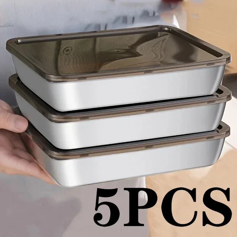 Set of 5 Stainless Steel Food Containers - Airtight Covers, Dishwasher Washers for Sandwich/Frutta/Casa/Feste