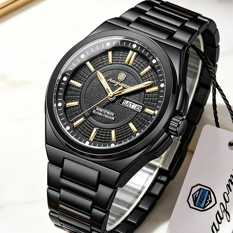 PAAZOMU Fashion Luxury Men's Watch Stainless Steel Waterproof Luminous Watch For Men Date Week Quartz Best Gift Choice+BOX Reloj