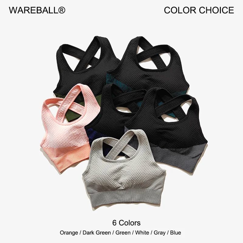 WAREBALL 6 colors sports bra for yoga sexy back padded cross straps top shockproof breathable fitness running gym sports vest top