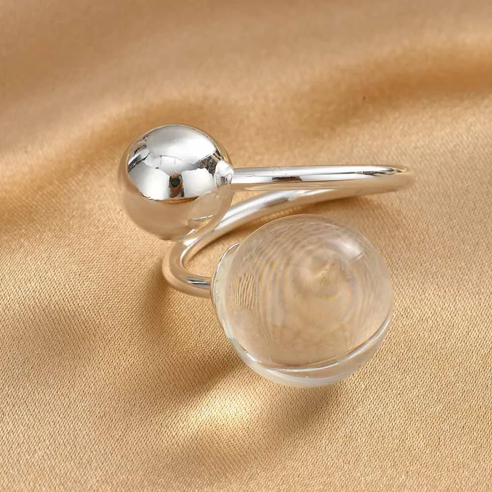 Anello Aperto con Sfera in Argento per Donne, Geometrico Regolabile Minimalista, Gioiello Moderno
