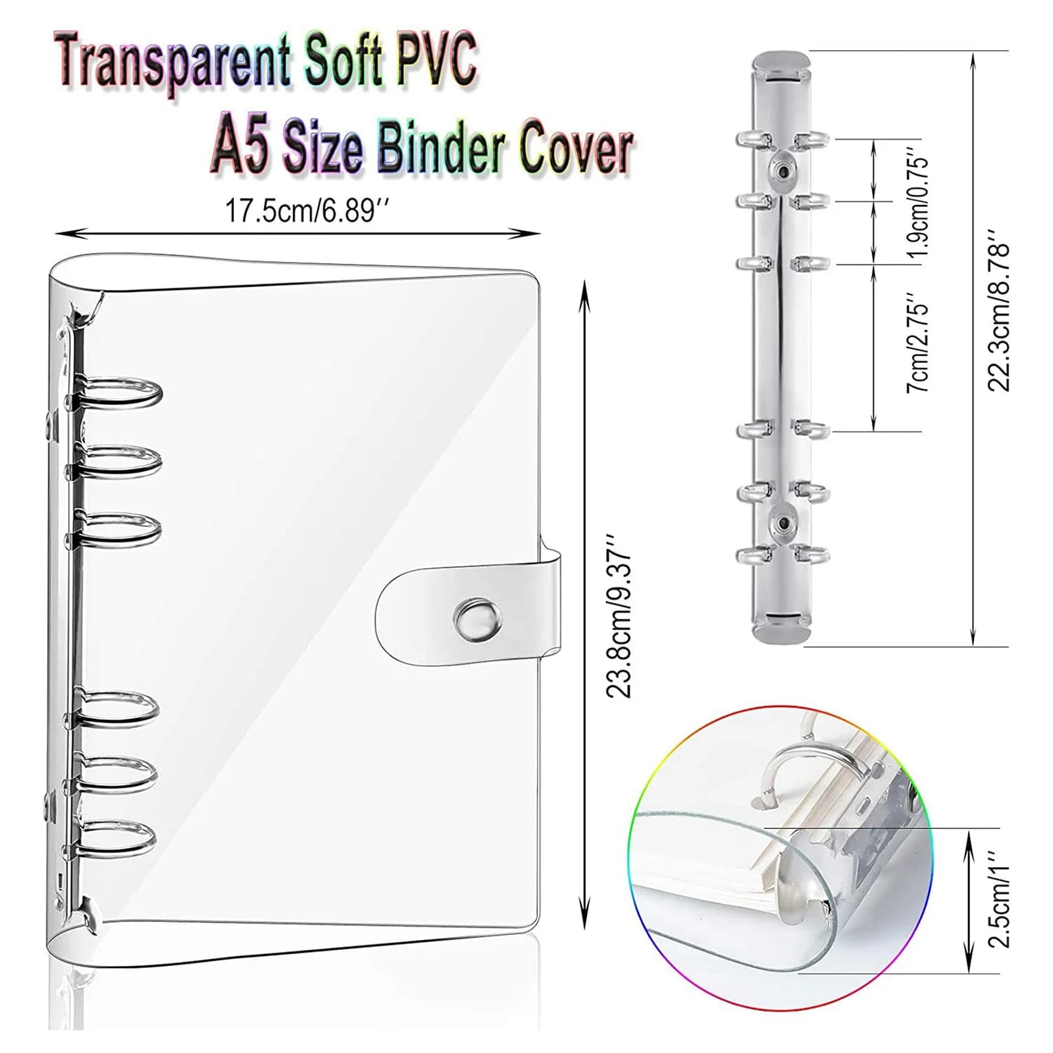 2 PCS A5 Rainbow Soft PVC Notebook Binder Clear Soft PVC Notebook Cover, Loose Leaf Personal Planner Binder Top-Rated