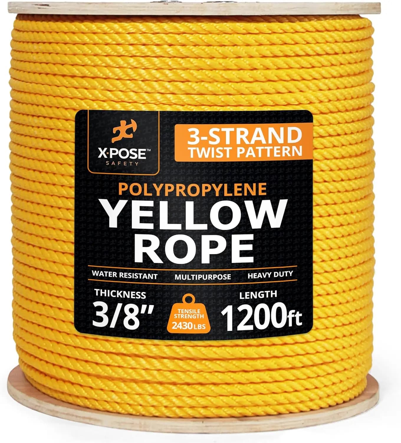 Corda in polipropilene giallo da 3/8" 1200 piedi resistente per la sicurezza marina all'aperto galleggiante impermeabile