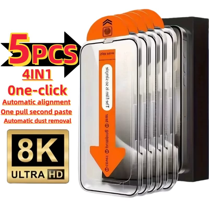 Proteggi schermo in vetro temperato HD da 5 pezzi per iPhone 17 16 Pro Max XR XS 15 14 11 12 13 mini Installazione senza polvere antigraffio