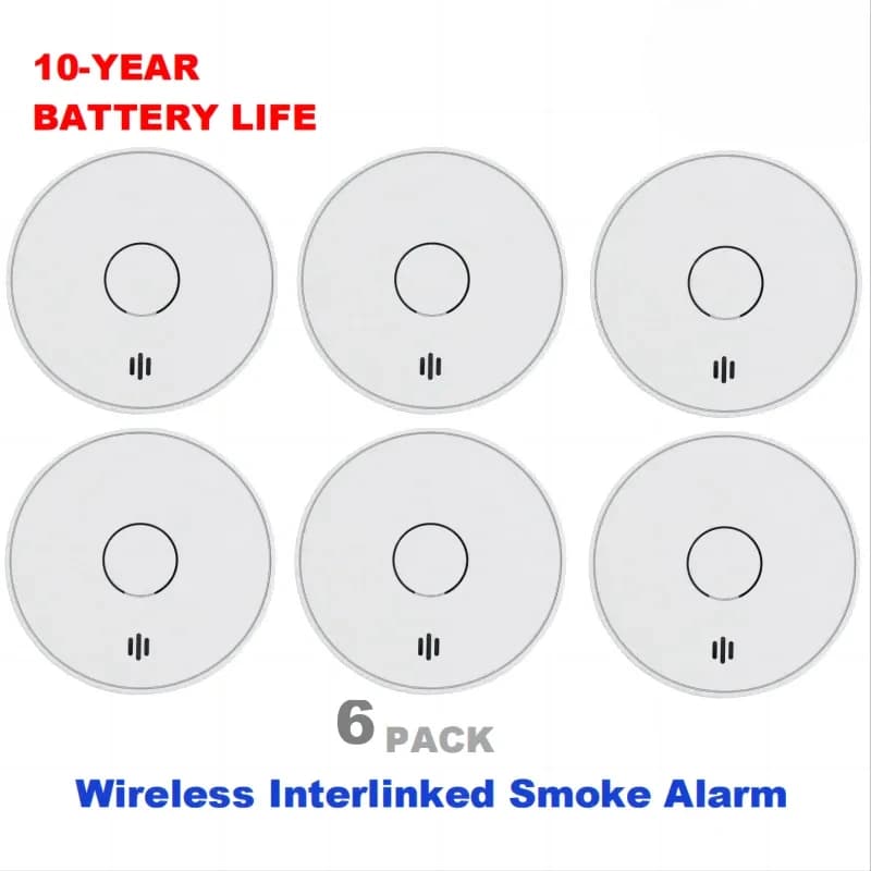 Rilevatore di fumo interconnesso wireless Batteria da 10 anni Rilevatore di fumo interconnesso AS3786 con indicatore LED Pulsante silenzioso VS02F