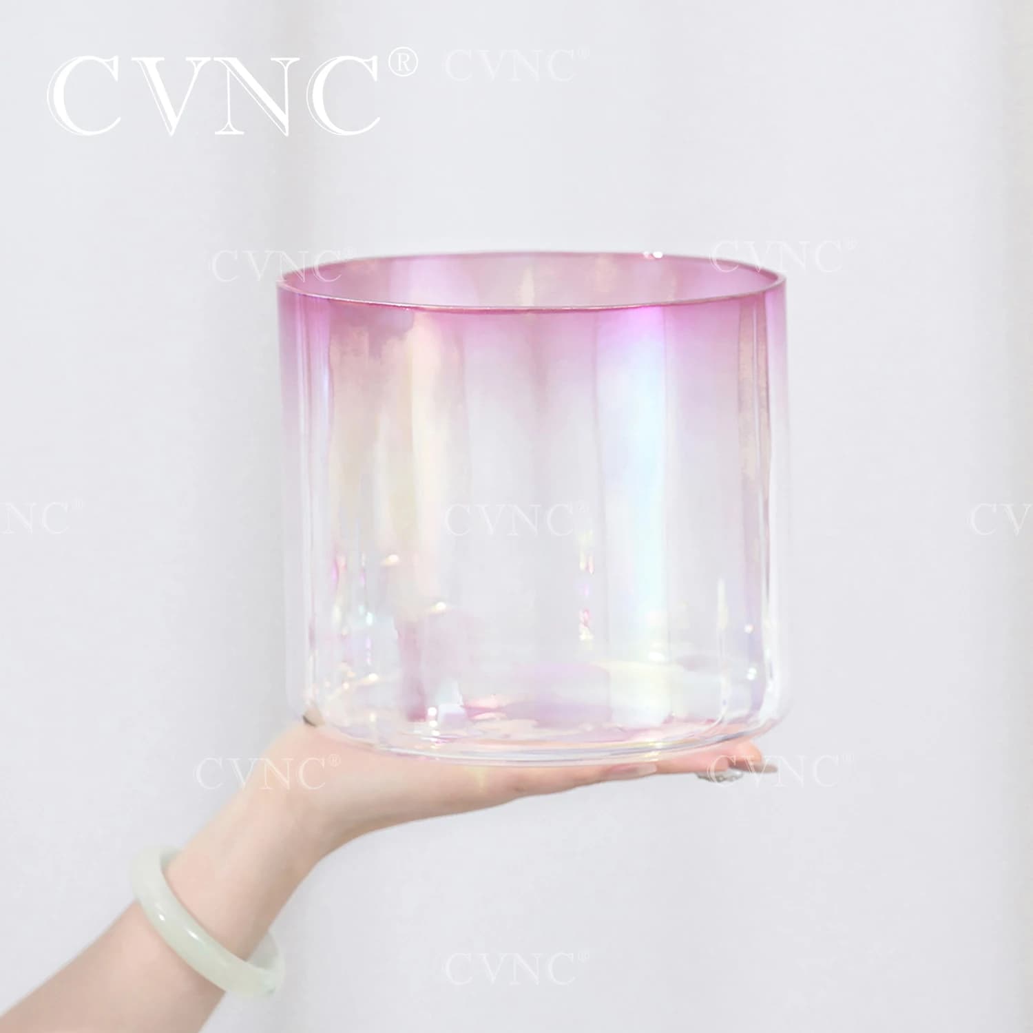 CVNC 7 Inch Pink Aura Cosmic Clear Alchemy Colored Quartz Crystal Singing Bowl for Sound Healing with Mallet