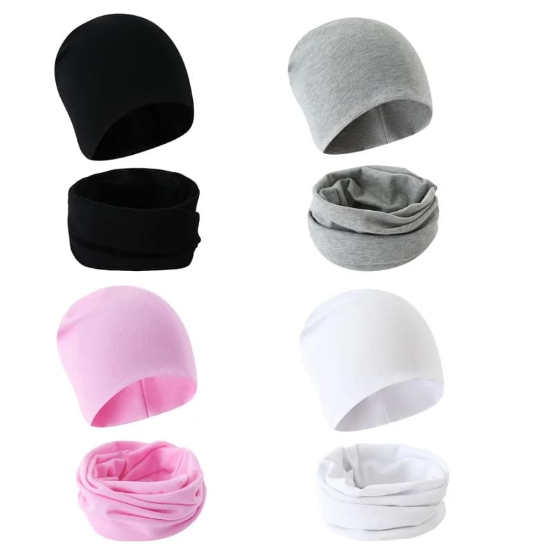 2 pz/set Cappello Del Bambino Sciarpa Autunno Inverno di Colore Solido Caldo Del Bambino Cap Sciarpa per le Ragazze e Dei Ragazzi Infantili Cappelli Set Bambini Skull Caps
