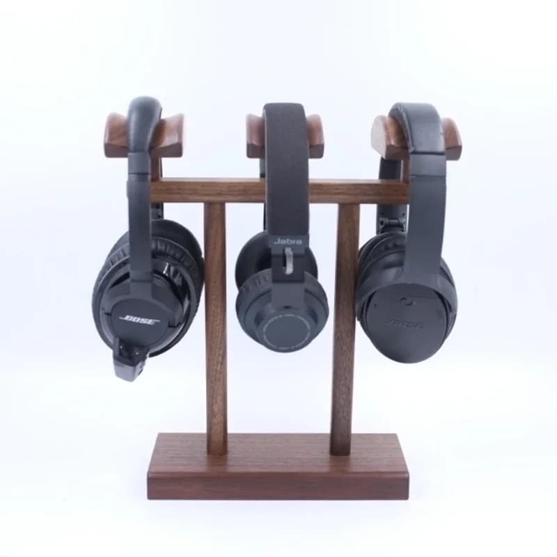 Supporto per cuffie in noce nera Supporto per cuffie in legno personalizzato Display in legno massello Doppio contenitore per cuffie Supporto universale Regali