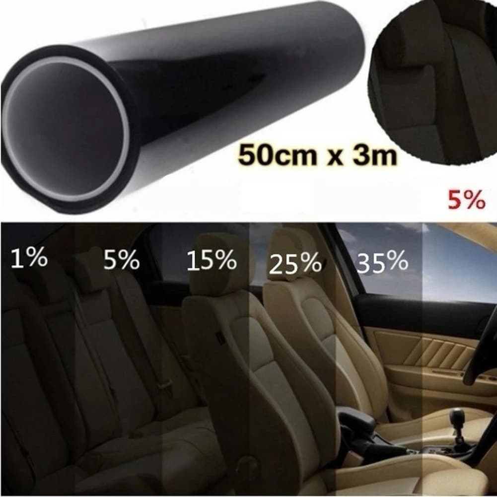 300 CM x 50 CM Pellicola Parasole Auto Protezione Solare In Vetro Pellicola di Isolamento Termico Auto Casa Pellicola Colorata Rotolo Nero 5% VLT Kit di Strumenti di Colorazione