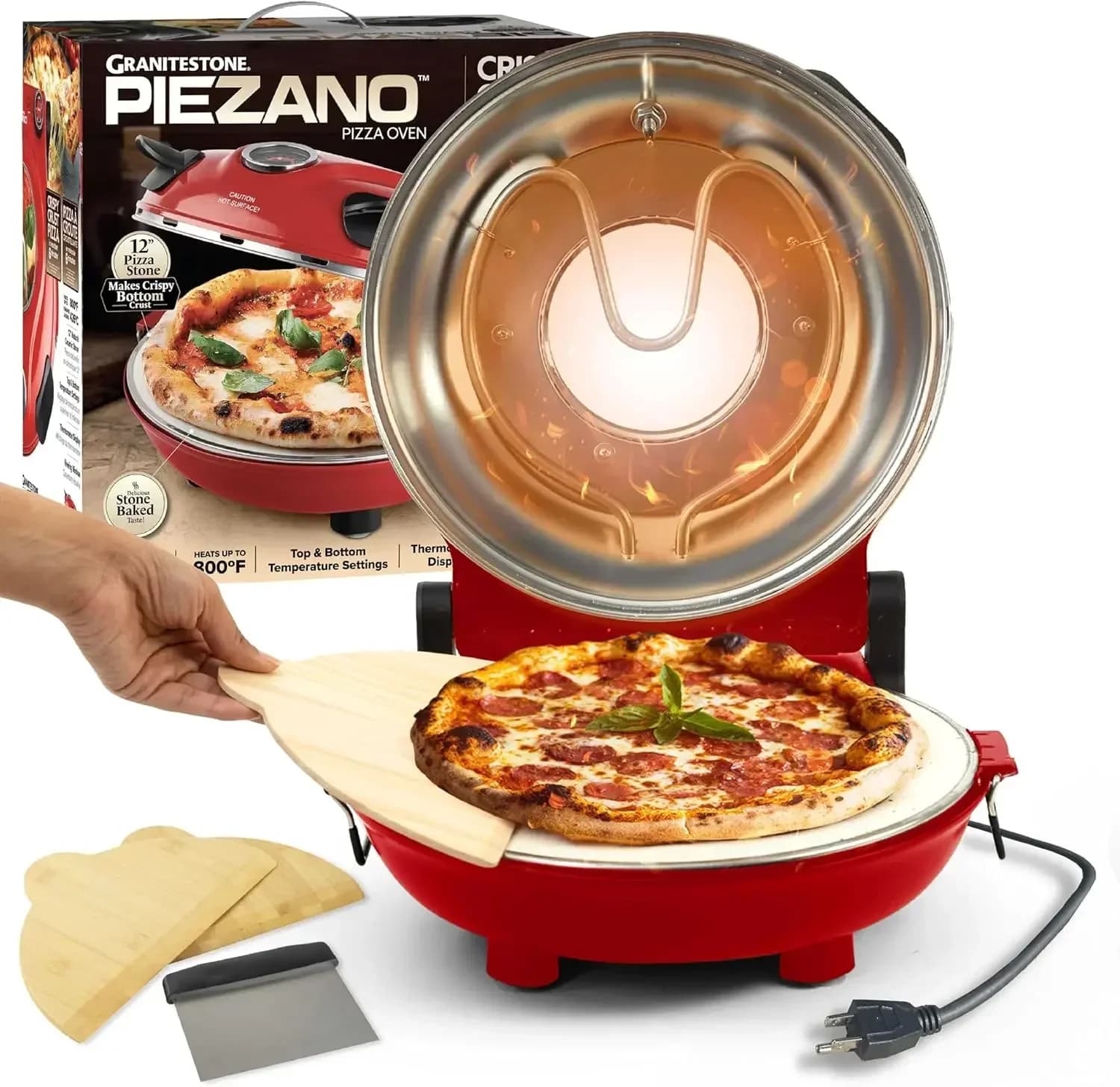 Forno per Pizza con Crosta Croccante di Granitestone – Forno Elettrico da Interno da 12 Pollici con Pietra Ceramica, Riscaldamento fino a