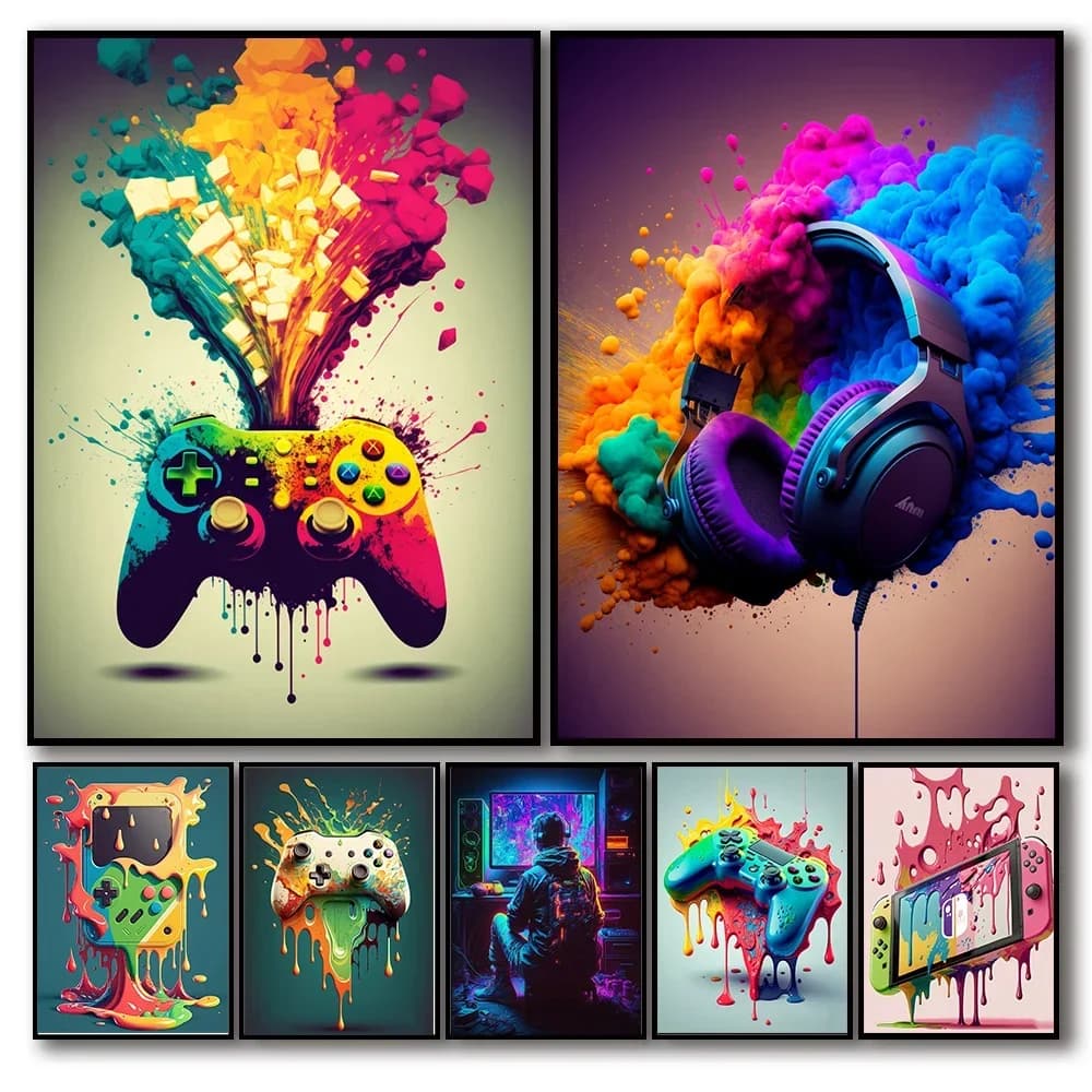 Controller di gioco colorato Wall Art Poster Stampe Immagine estetica nordica Pittura su tela Gaming Boy Room Decorazione della casa
