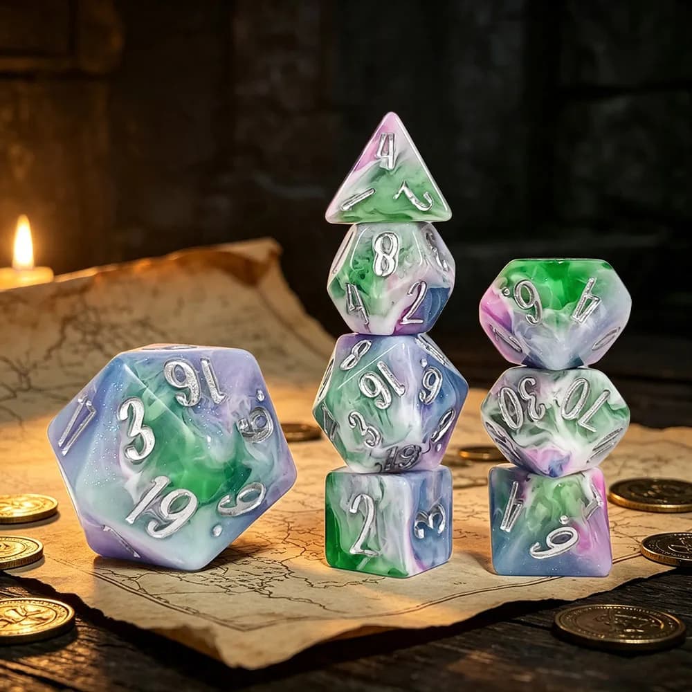 8PCS Resin Polyhedral Dice Set Green Purple Color DND RPG Dice For Dungeons & Dragons MTG Tabletop Role‑Playing Board Game Games