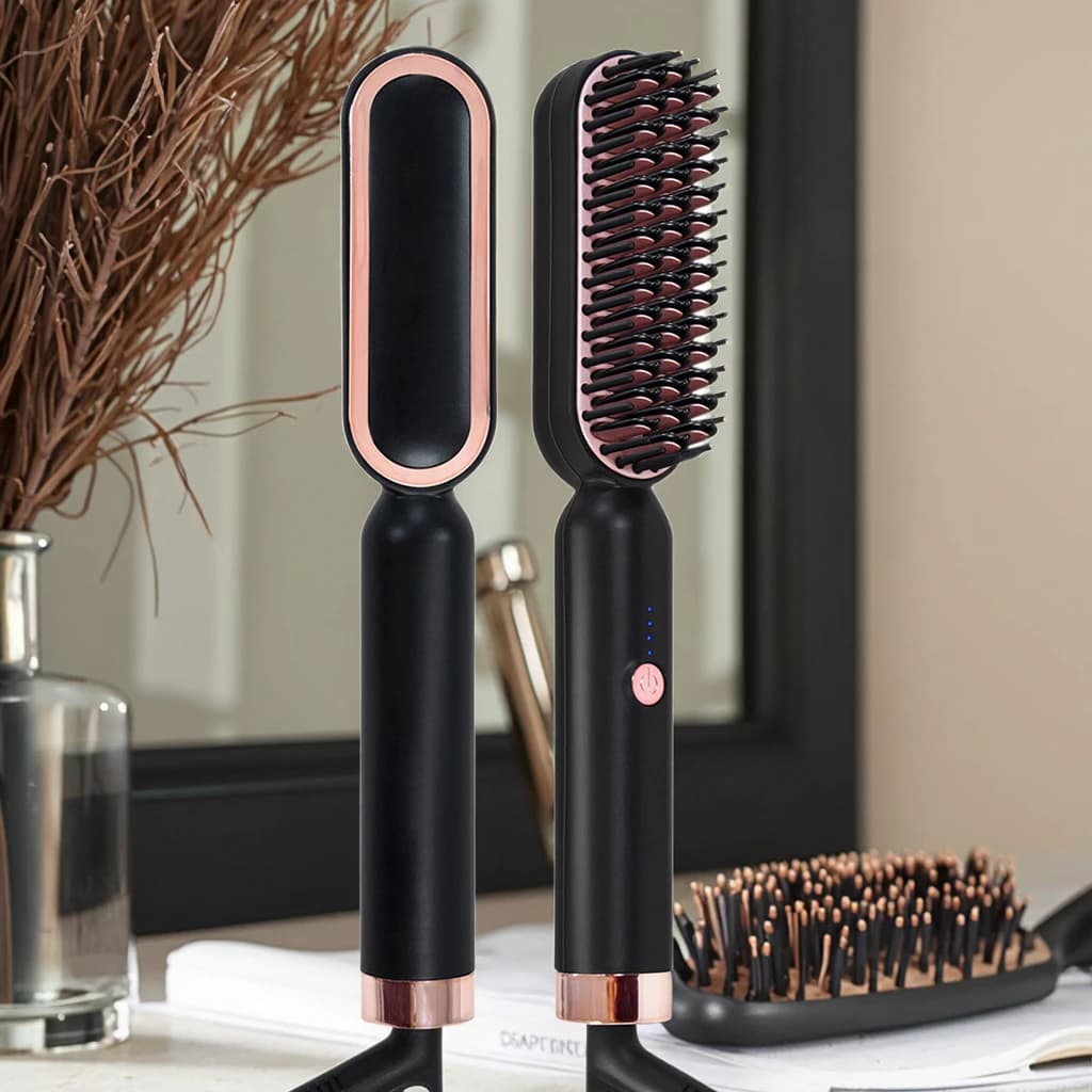 Brush for smoothing and curling the hair for double purpose Negative ion steak brush for domestic use