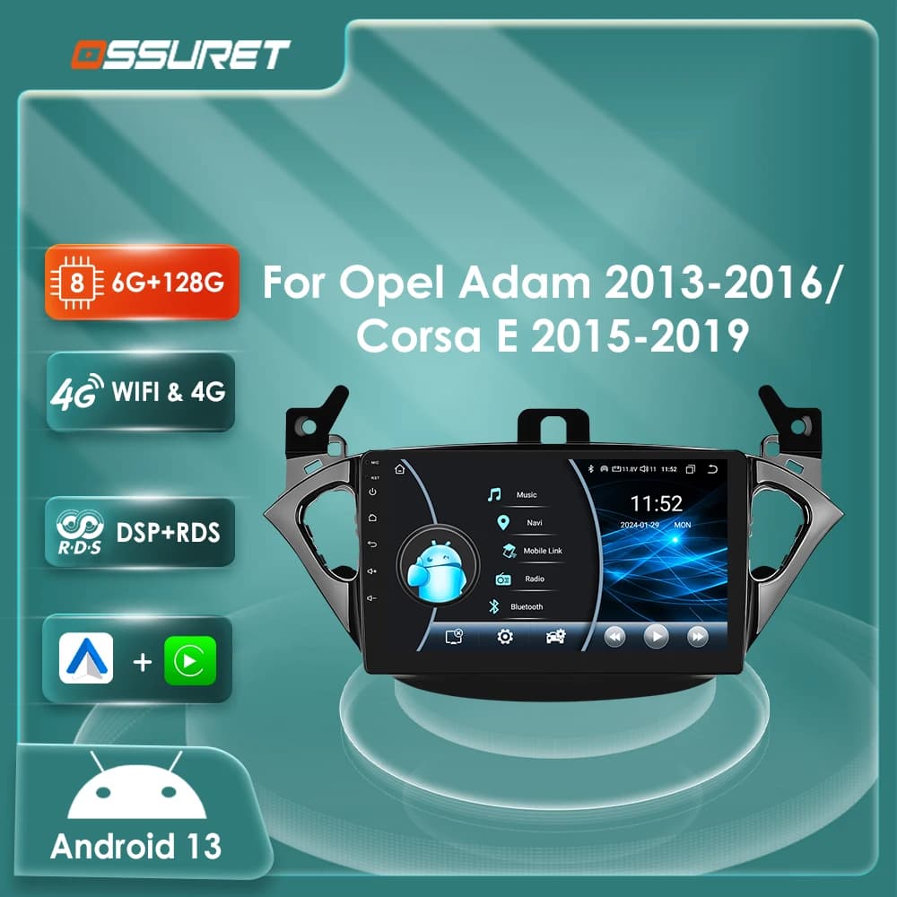 4G 8Core Android 13 Autoradio Per Opel Corsa E 2015-2019 Per Opel Adam 2013-2016 Lettore Multimediale GPS navi Stereo 2din Carplay