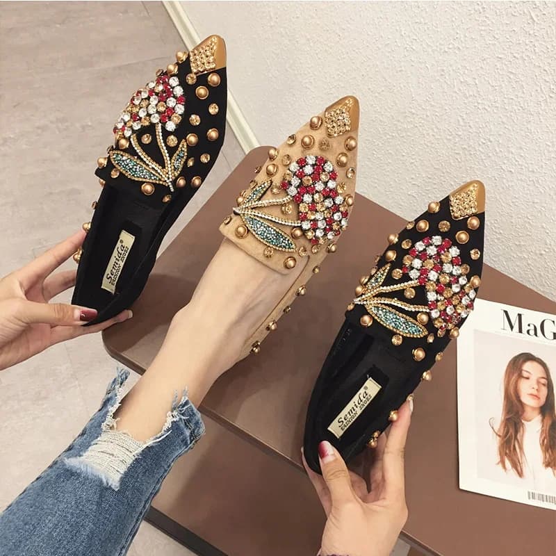 Mocassini da donna scarpe mocassini in cristallo con strass scarpe Casual da donna per donna mocassini a punta primavera e autunno
