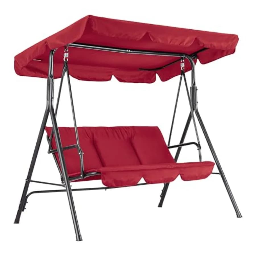 Outdoor patio swing chair with adjustable canopy: heavy-duty steel frame, beige fabric, weatherproof cushions for garden, backy
