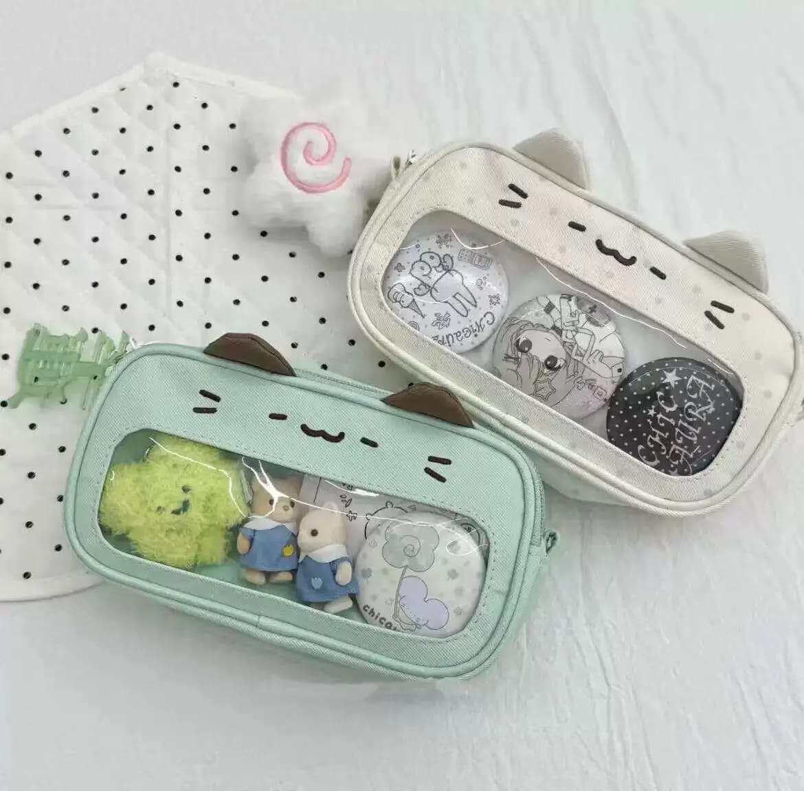 Kawaii Cat Pencil Case Itabag Student Large Capacity Desktop Storage Stationery Pen Bag Cute Girl Makeup Bag Gift