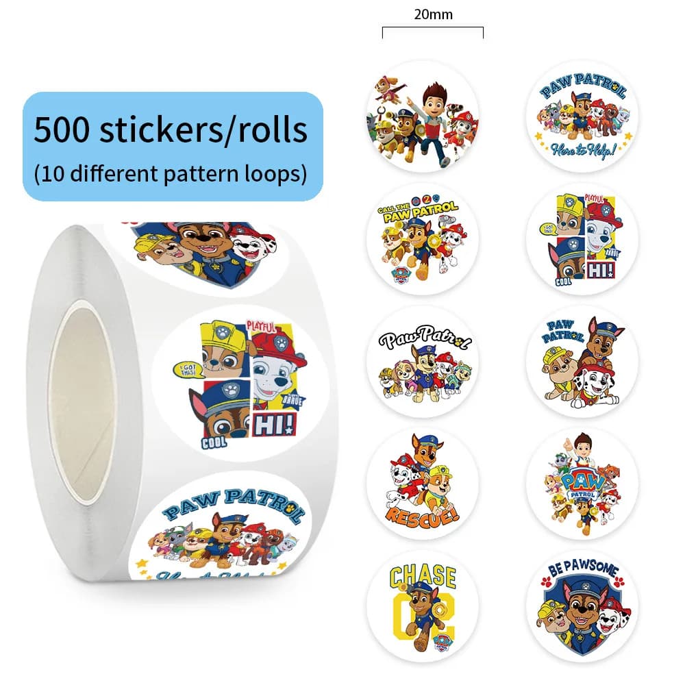 500 pz/rotolo Nuovo Popolare Del Fumetto PAW Patrol Adesivi FAI DA TE Skateboard Laptop Chitarra Telefono Auto Sigillo Etichetta Decalcomanie Decorazione adesivi