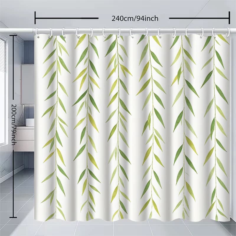 1pc willow leaf shower curtain with metal grommets, polyester bath curtain widow curtain bathroom decor & accessori