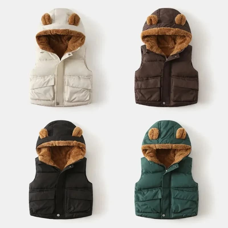 Gilet addensato caldo per bambini Nuovi ragazzi Inverno Tinta unita Gilet spesso con cappuccio Capispalla per bambini Vestiti di velluto per ragazze