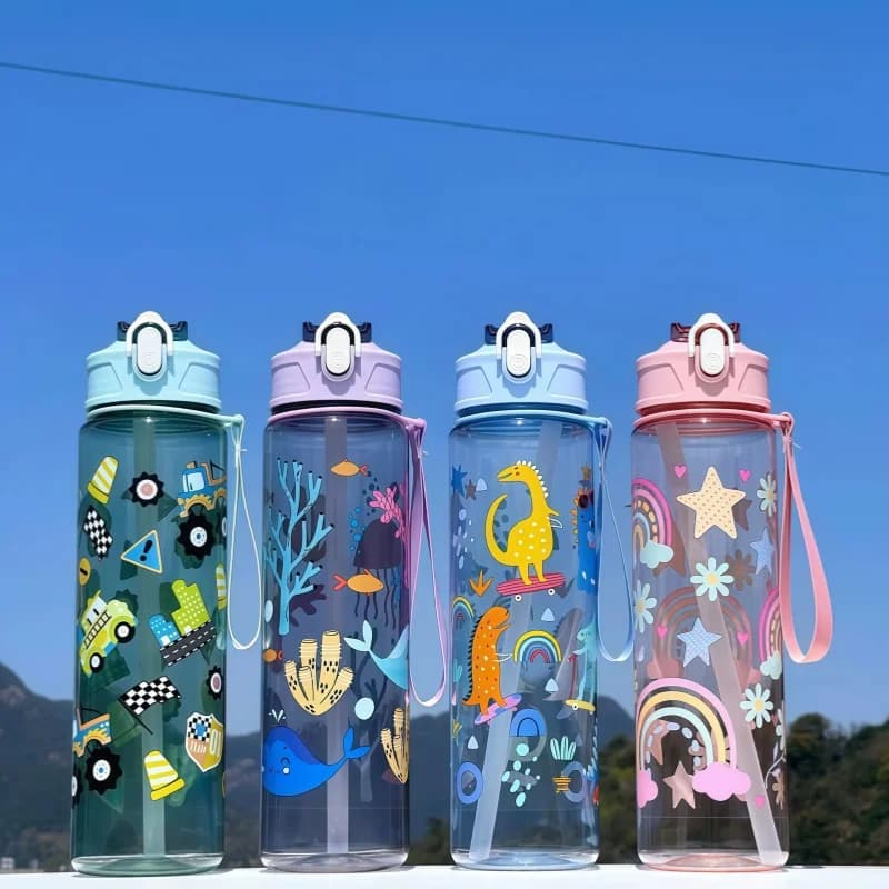750 ml Dinosaur Water Bottle for Kids Water Cup with Silicone Candle Water Bottles Plastic Sealing Water Bottles Summer Kids Water Cup