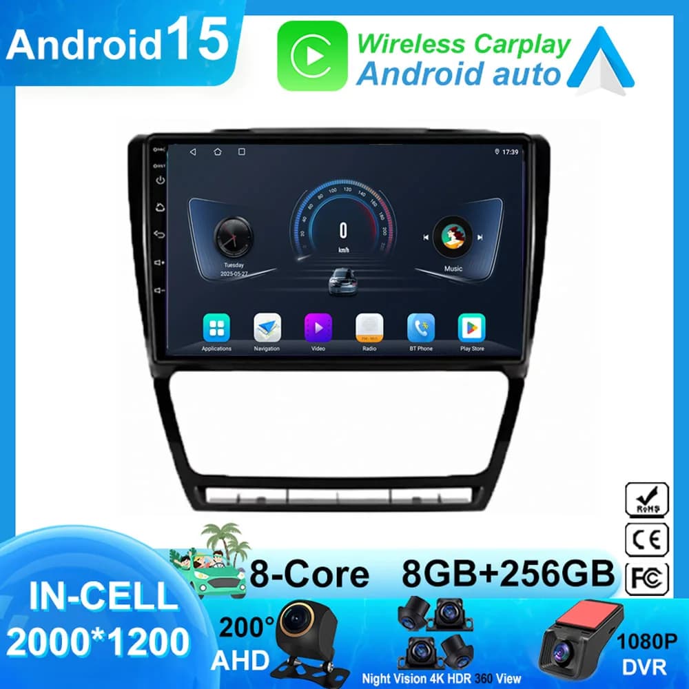 Autoradio per Skoda Octavia 2 A5 2008 - 2013 Android 13 Carplay lettore multimediale di navigazione GPS Stereo 5G WIFI BT No 2Din DVD